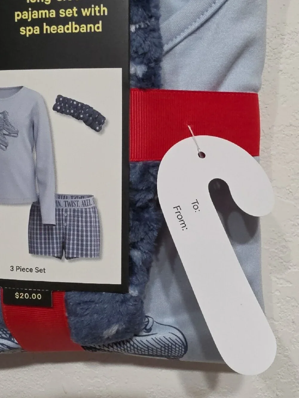 art class Light Blue Plaid Long-Sleeve Kids Pajama Set with Spa Headband